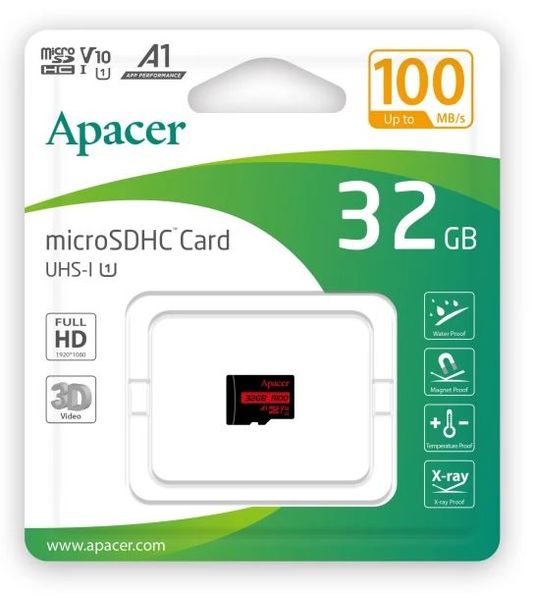 Карта пам'яті microSDHC (UHS-1) Apacer 32Gb class 10 (45MB/s) 4712389898838 фото