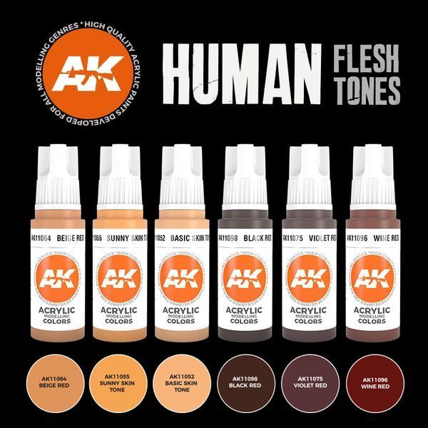 Набір акрилових фарб Відтінки людської шкіри (Human Flesh Tones) 6 шт. AK-Interactive 2100000023615 фото