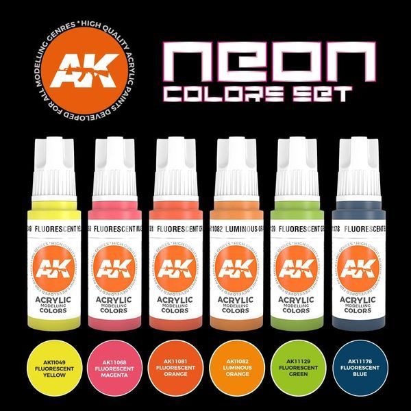 Набір акрилових фарб Неонові кольори (Neon Colors Set) 6 шт. AK-Interactive 2100000023899 фото