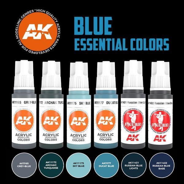 Набір акрилових фарб Сині Основні кольори 3Gen (Blue Essential Colors 3Gen Set) 6 шт. AK-Interactive 2100000023653 фото