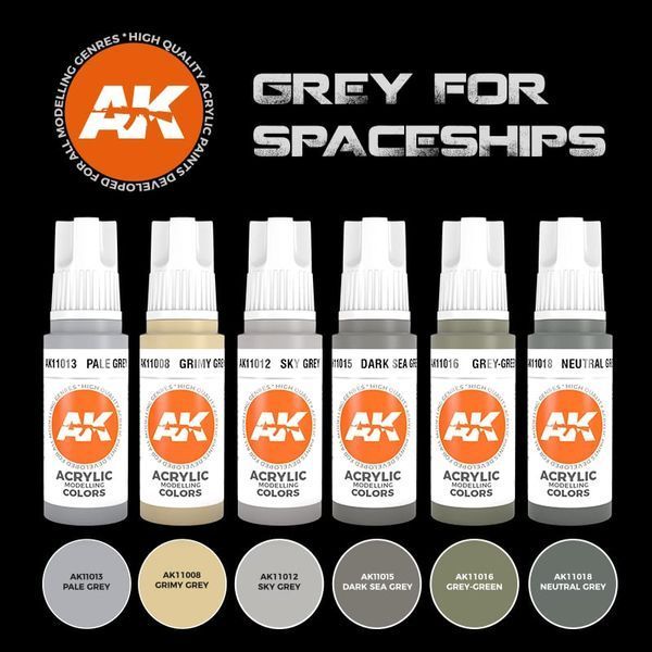Набір акрилових фарб Сірий для космічних кораблів (Grey For Spaceships Set) 6 шт. AK-Interactive 2100000023912 фото
