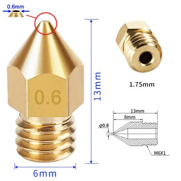 Сопло MK8, 0.6 мм, латунне 2100000002436 фото