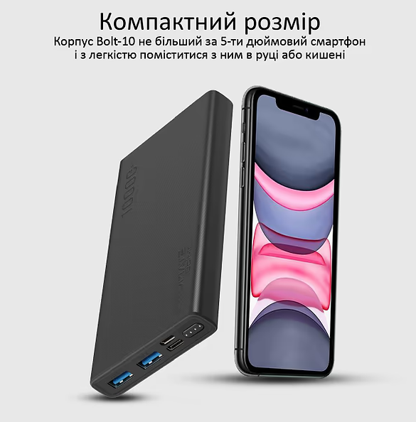 Powerbank Promate Bolt-10 10000mAh Black 6959144046662 фото